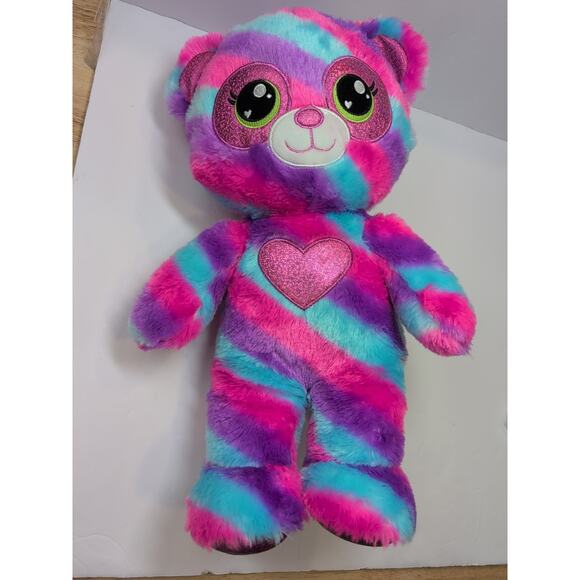 Build A Bear Heartables Panda Plush Pink Blue 16" Purple Striped Large Heart - Picture 2 of 7